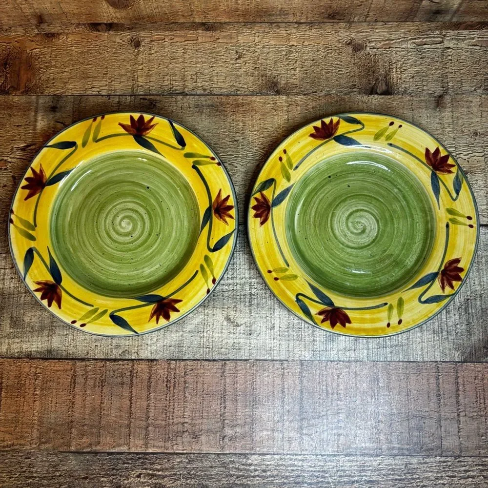 2- Pier 1 One Elizabeth Hand Painted Floral Stoneware Salad Plates 8”